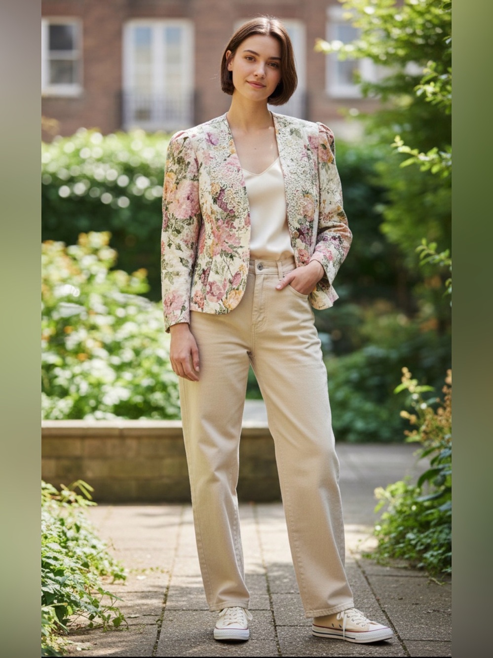 Vintage Nah Nah Women's 20W Floral Blazer Floral Embroidered Puff Sleeve Cottage